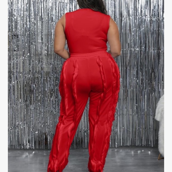 Women's Red fringe pants with matching tank - Picture 3 of 8